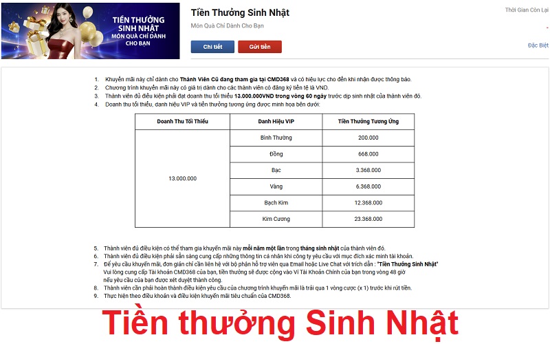 Tiền thưởng Sinh Nhật Tiền thưởng Sinh Nhật