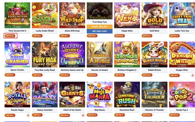 Ưu tiên game Slot RTP cao