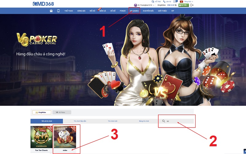 các bước tham gia game Sicbo 3D