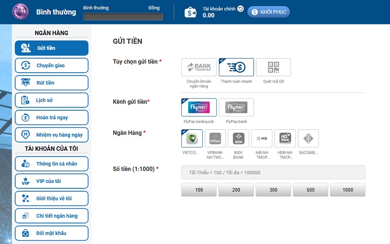 nạp tiền qua ví điện tử CMD368