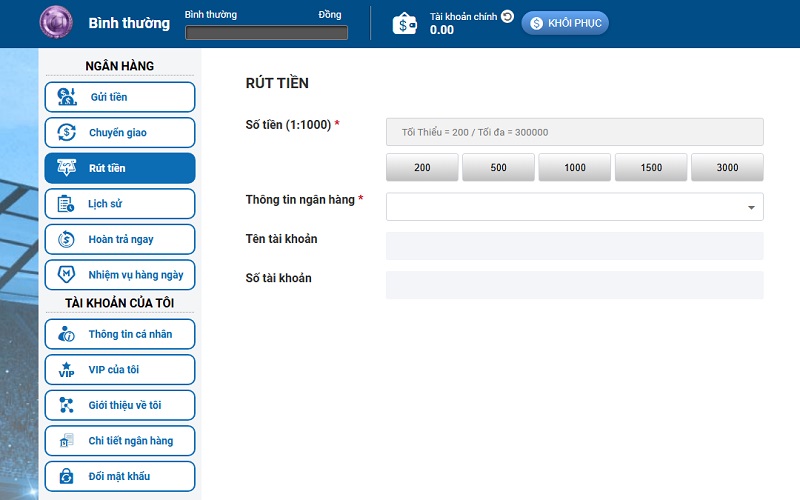 rút tiền CMD368 về ngân hàng